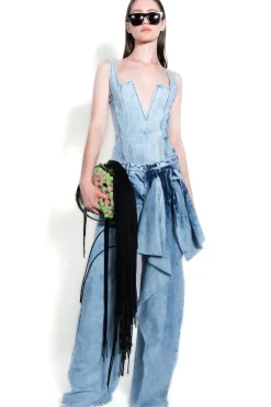 Marques ' Almeida ACID WASH BOYFRIEND TROUSERS WITH BIG BOW-Women Denim|Bottoms