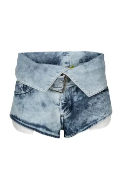 Marques ' Almeida ACID WASH DENIM FOLDING WAISTBAND SHORTS-Women Bottoms|Denim
