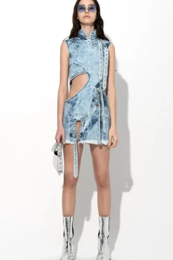 Marques ' Almeida ACID WASH DENIM MANDARIN CUT OUT DRESS-Women Dresses|Denim