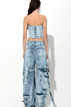 Marques ' Almeida ACID WASH DENIM MULTI POCKET CARGO TROUSERS-Women Bottoms|Denim