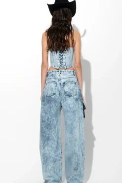 Marques ' Almeida ACID WASH DENIM SHAPED CORSET-Women Tops|Denim