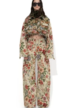 Marques ' Almeida BEIGE FLORAL BROCADE BOYFRIEND TROUSERS-Women Bottoms|Bottoms