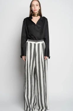 Marques ' Almeida BLACK AND WHITE STRIPES WIDE LEG TROUSERS-Women Bottoms|Bottoms