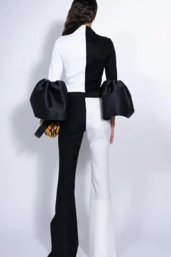 Marques ' Almeida BLACK AND WHITE TURTLENECK PUFF SLEEVE TOP-Women Tops