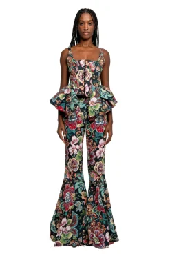 Marques ' Almeida BLACK BROCADE EXTREME FLARE TROUSERS-Women Bottoms