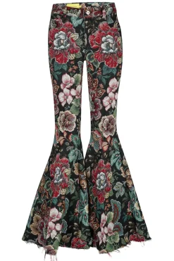 Marques ' Almeida BLACK BROCADE EXTREME FLARE TROUSERS-Women Bottoms
