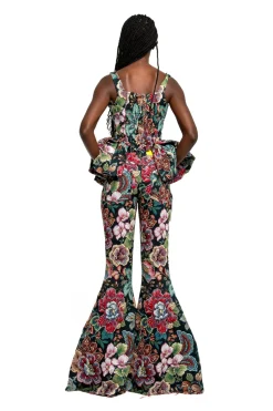 Marques ' Almeida BLACK BROCADE EXTREME FLARE TROUSERS-Women Bottoms
