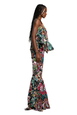 Marques ' Almeida BLACK BROCADE EXTREME FLARE TROUSERS-Women Bottoms