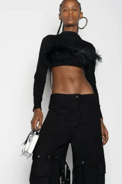 Marques ' Almeida CROPPED FEATHER TOP-Women Tops|Tops