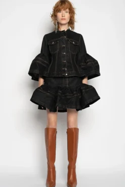 Marques ' Almeida DENIM SHORT SKIRT WITH FLOUNCE-Women Bottoms|Denim
