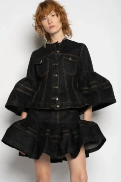 Marques ' Almeida DENIM SHORT SKIRT WITH FLOUNCE-Women Bottoms|Denim