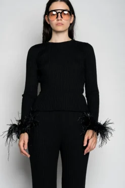 Marques ' Almeida MERINO WOOL FITTED TOP WITH FEATHERS-Women Tops|Knitwear