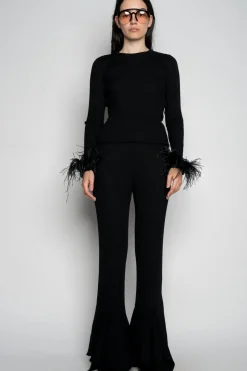 Marques ' Almeida MERINO WOOL FITTED TOP WITH FEATHERS-Women Tops|Knitwear