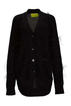 Marques ' Almeida MERINO WOOL OVERSIZE CARDIGAN WITH FEATHERS-Women Knitwear|Outerwear