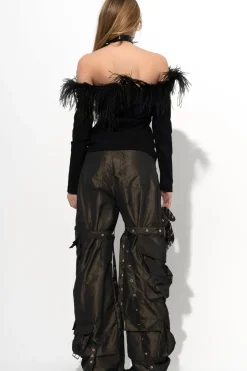 Marques ' Almeida OFF SHOULDER TOP WITH FEATHERS-Women Tops|Tops