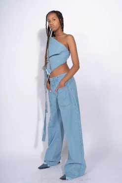 Marques ' Almeida DENIM PATCH POCKET BOYFRIEND TROUSERS-Women Denim|Bottoms