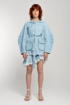 Marques ' Almeida BLUE ROUND SLEEVE MULTI POCKET JACKET-Women Outerwear|Denim