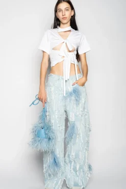 Marques ' Almeida BOYFRIEND TROUSERS IN SHREDDED LIGHT BLUE DENIM-Women Denim|Bottoms