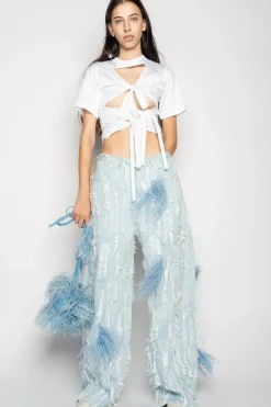 Marques ' Almeida BOYFRIEND TROUSERS IN SHREDDED LIGHT BLUE DENIM-Women Denim|Bottoms