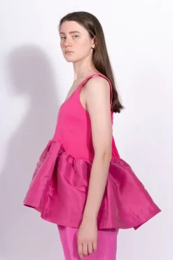 Marques ' Almeida BRIGHT PINK SLEEVELESS PUFF HEM TOP-Women Tops