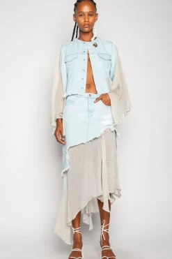 Marques ' Almeida DENIM CHIFFON FITTED JACKET-Women Outerwear|Denim