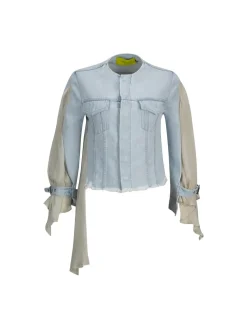 Marques ' Almeida DENIM CHIFFON FITTED JACKET-Women Outerwear|Denim