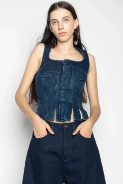 Marques ' Almeida DENIM CORSET IN BLUE-Women Tops|Denim