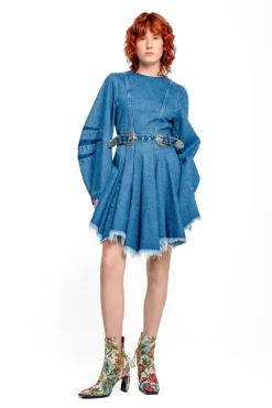 Marques ' Almeida DENIM SHORT DRESS WITH ROUND SLEEVES-Women Denim|Dresses