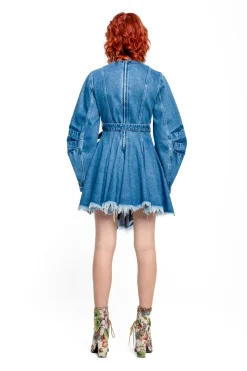 Marques ' Almeida DENIM SHORT DRESS WITH ROUND SLEEVES-Women Denim|Dresses