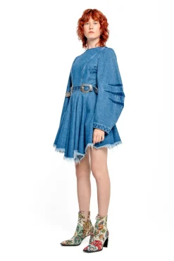 Marques ' Almeida DENIM SHORT DRESS WITH ROUND SLEEVES-Women Denim|Dresses
