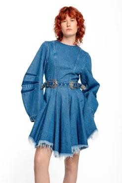 Marques ' Almeida DENIM SHORT DRESS WITH ROUND SLEEVES-Women Denim|Dresses