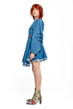 Marques ' Almeida DENIM SHORT DRESS WITH ROUND SLEEVES-Women Denim|Dresses