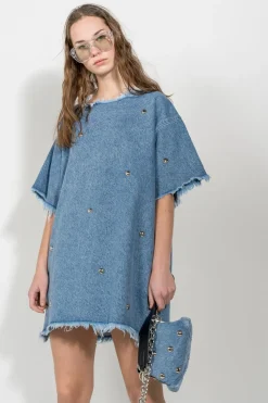 Marques ' Almeida DENIM STUDDED CLASSIC T-SHIRT DRESS-Women Denim|Dresses