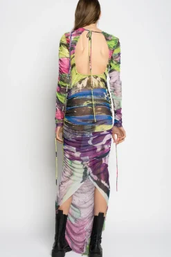 Marques ' Almeida GRAFFITI PRINT LONG GATHERED MESH DRESS-Women Dresses|Dresses