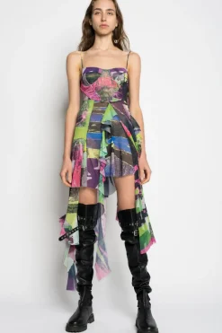 Marques ' Almeida GRAFFITI PRINT MESH CORSET DRESS-Women Dresses|Dresses