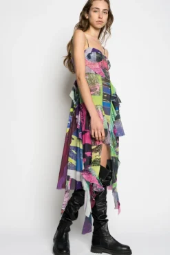 Marques ' Almeida GRAFFITI PRINT MESH CORSET DRESS-Women Dresses|Dresses