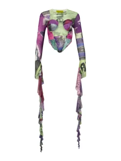 Marques ' Almeida GRAFFITI PRINT MESH CORSET TOP-Women Tops|Tops