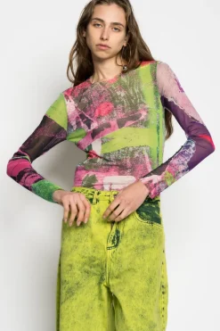 Marques ' Almeida GRAFFITI PRINT MESH TOP-Women Tops|Tops