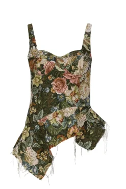 Marques ' Almeida GREEN BROCADE PEPLUM CORSET TOP-Women Tops|Tops