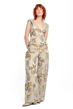Marques ' Almeida SATIN BROCADE BOYFRIEND TROUSERS-Women Bottoms