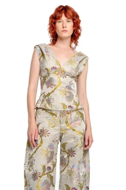 Marques ' Almeida SATIN BROCADE OFF SHOULDER FITTED TOP-Women Tops