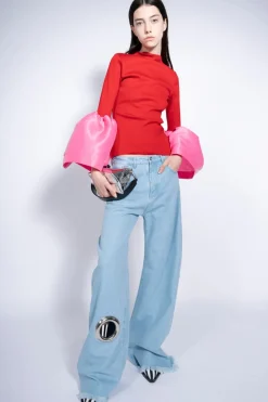 Marques ' Almeida LIGHT BLUE BOYFRIEND TROUSERS WITH BIG EYELET-Women Bottoms|Denim