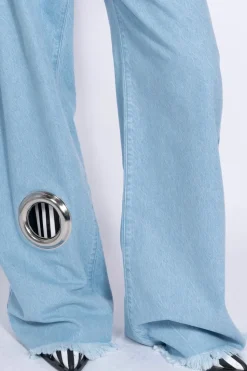 Marques ' Almeida LIGHT BLUE BOYFRIEND TROUSERS WITH BIG EYELET-Women Bottoms|Denim