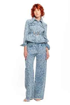 Marques ' Almeida LIGHT BLUE BROCADE DENIM BOYFRIEND TROUSERS-Women Denim|Bottoms