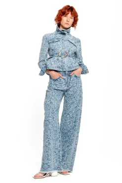 Marques ' Almeida LIGHT BLUE BROCADE DENIM BOYFRIEND TROUSERS-Women Denim|Bottoms