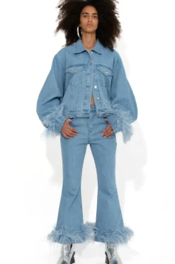 Marques ' Almeida LIGHT BLUE FEATHER CUFF JACKET-Women Outerwear|Outerwear