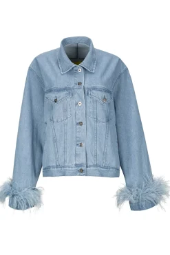Marques ' Almeida LIGHT BLUE FEATHER CUFF JACKET-Women Outerwear|Outerwear