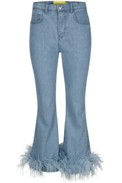 Marques ' Almeida LIGHT BLUE FEATHER HEM CAPRI JEANS-Women Bottoms|Denim