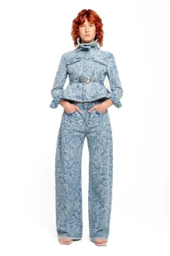 Marques ' Almeida LIGHT BLUE FITTED JACKET WITH EMBELLISHMENT BELT-Women Denim|Outerwear