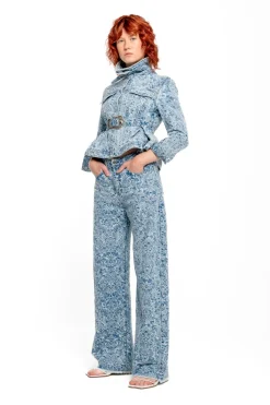 Marques ' Almeida LIGHT BLUE FITTED JACKET WITH EMBELLISHMENT BELT-Women Denim|Outerwear
